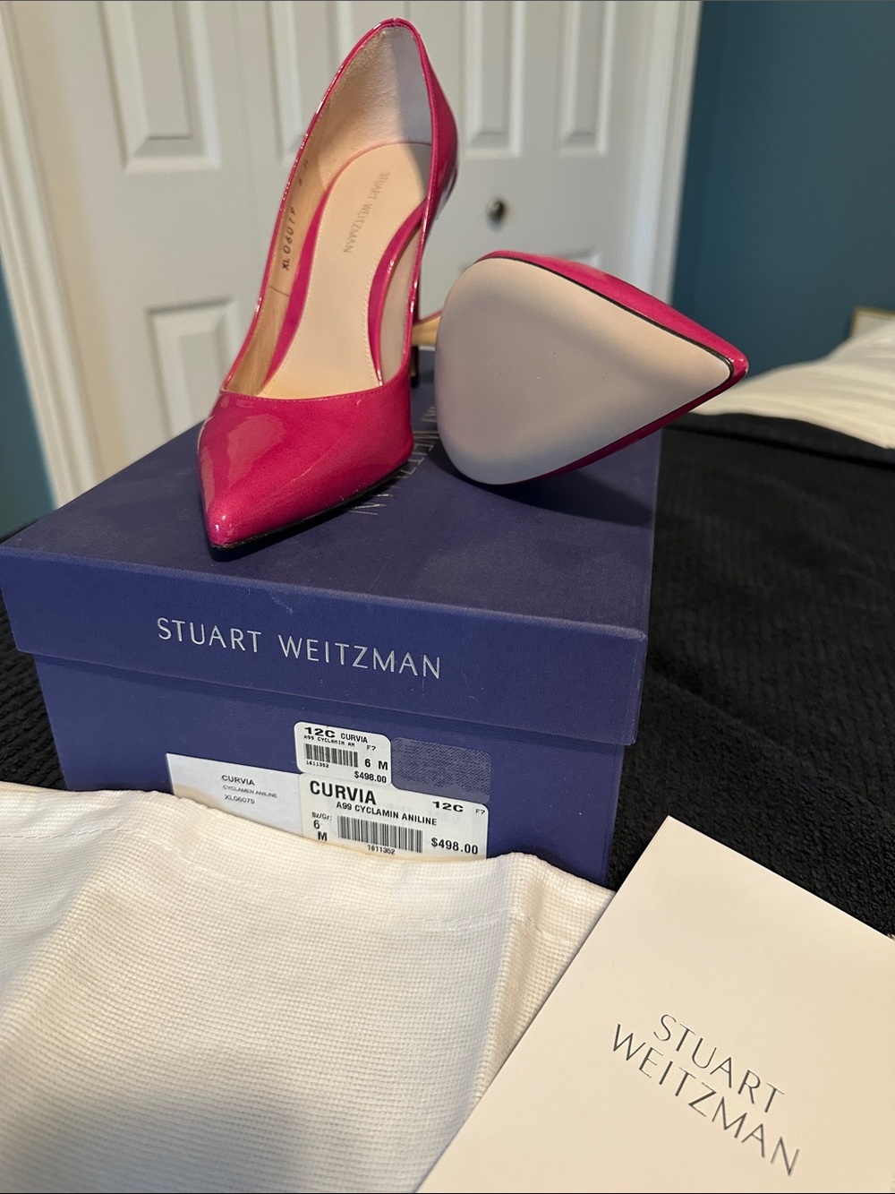 Stuart Weitzman Curvia Patent Pumps in Hot Pink size 6